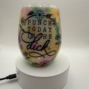 Handmade Watercolor Glitter Glow in the Dark Stemless Wine Glass